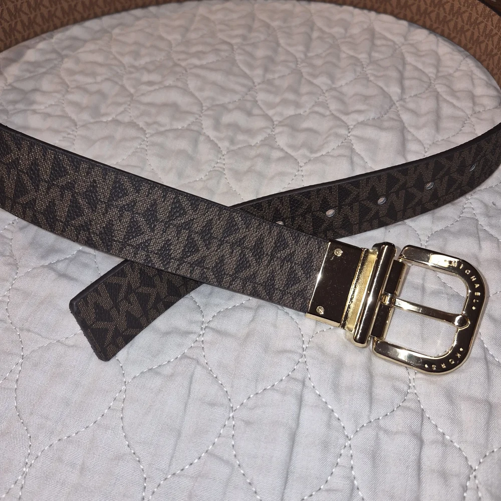 Michael Kors Brown Logo Monogram Belt with Gold Buckle - Picture 2 of 2